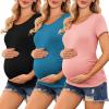 imageEkouaer Womens Maternity Shirts 3 Packs Side Ruched Pregnancy Tee Top Tunic Blouse Casual Mama Clothes SXXL3pcs Black  Pink  Teal