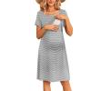 imageEkouaer Womens Nursing Dress Summer Short Sleeve Patchwork Maternity Breastfeeding Knee Length DressGrey Stripe