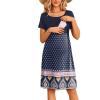 imageEkouaer Womens Nursing Dress Summer Short Sleeve Patchwork Maternity Breastfeeding Knee Length DressNavy Blue Print