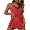 imageEkouaer Womens Pajama Sets Soft Lingerie Sleepwear 2 Piece Cami Shorts Set V Neck Pj Lace NightwearRed