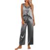 imageEkouaer Womens Satin Pajamas Set Back Split Top and Long Pant Silk Pj Set Tank Sleepwear SXXLGrey
