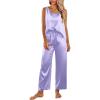 imageEkouaer Womens Satin Pajamas Set Back Split Top and Long Pant Silk Pj Set Tank Sleepwear SXXLLilac