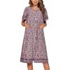 imageEkouaer Womens Short Sleeve House Dress Floral Mumu Dress Duster Housecoat Button Down Nightgown with PocketsFloral Deep Red