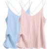 imageEkouaer Womens Silk Satin Camisole Tank Tops V Neck Spaghetti Strap Blouses Cross Back Sleeveless Cami ShirtPink Stripeblue Stripe