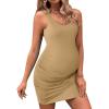 imageEkouaer Womens Summer Maternity Dress Side Ruching Sleeveless Bodycon Dress Cute Pregnancy Dress SXXLKhaki