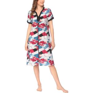 imageEkouaer Housecoat Women Zipper Front Duster Robe Short Sleeve Lounger Housedress Pockets Nightgown Casual Nights SXXXLMulticolor