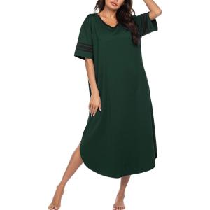 imageEkouaer Long Nightgown Womens V Neck Loungewear Oversized Sleepwear Loose Sleep Dress S4XLGreen