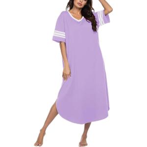 imageEkouaer Long Nightgown Womens V Neck Loungewear Oversized Sleepwear Loose Sleep Dress S4XLLavender