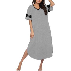imageEkouaer Long Nightgown Womens V Neck Loungewear Oversized Sleepwear Loose Sleep Dress S4XLLight Grey
