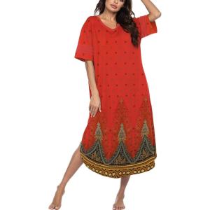imageEkouaer Long Nightgown Womens V Neck Loungewear Oversized Sleepwear Loose Sleep Dress S4XLPeacock Feather