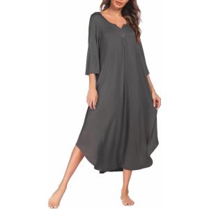 imageEkouaer Long Nightgown for Women 34 Sleeves Nightshirt Maxi Sleep Dress Plus Size Loungewear Full Length SleepwearGrey