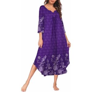 imageEkouaer Long Nightgown for Women 34 Sleeves Nightshirt Maxi Sleep Dress Plus Size Loungewear Full Length SleepwearViolet Floral