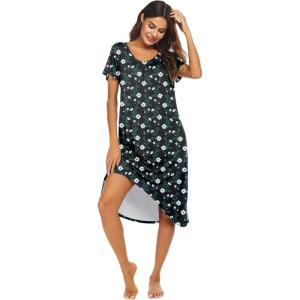 imageEkouaer Nightgowns Womens Short Sleeve Sleepwear Comfy Loungewear Plus Size Night Shirt S3XLBlue Floral