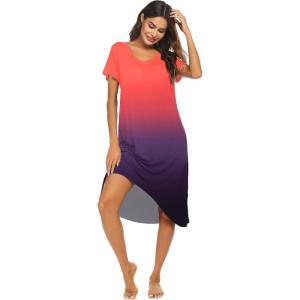 imageEkouaer Nightgowns Womens Short Sleeve Sleepwear Comfy Loungewear Plus Size Night Shirt S3XLTie Dye Red  Purple