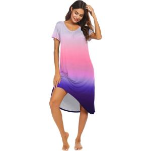 imageEkouaer Nightgowns Womens Short Sleeve Sleepwear Comfy Loungewear Plus Size Night Shirt S3XLTie Dye White  Blue