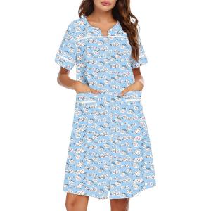 imageEkouaer Sleepwear Womens Snap Front Nightgown Housecoat Cotton Duster Short Sleeve House DressBlue Floral