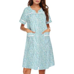 imageEkouaer Sleepwear Womens Snap Front Nightgown Housecoat Cotton Duster Short Sleeve House DressGreen Floral