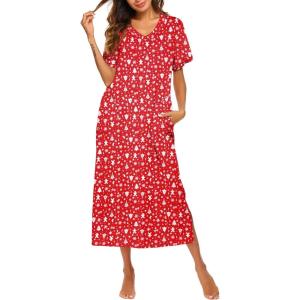 imageEkouaer Womens Full Length Short Sleeve NightgownChristmas Snow