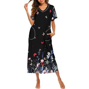 imageEkouaer Womens Full Length Short Sleeve NightgownColorful Butterfly