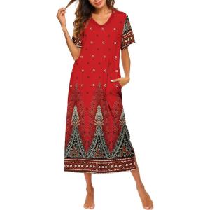 imageEkouaer Womens Full Length Short Sleeve NightgownFeather