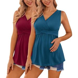 imageEkouaer Womens Maternity Nursing Top for Pregnancy and Postpartum Easy Breastfeeding Tank Tee Shirts2 Pack  Sapphire Blue  Wine Red