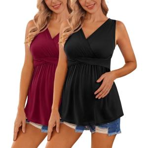 imageEkouaer Womens Maternity Nursing Top for Pregnancy and Postpartum Easy Breastfeeding Tank Tee Shirts2 Pack Black  Wine Red