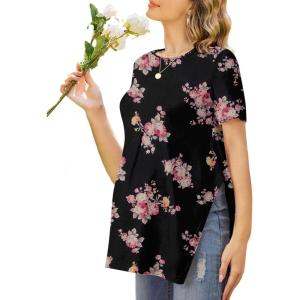 imageEkouaer Womens Maternity Shirts Short Sleeve Pregnancy Tops Blouses Split Side Casual Crewneck Pregnant Tunic TeeBlack Pink Rose
