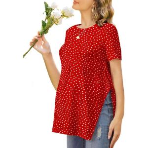 imageEkouaer Womens Maternity Shirts Short Sleeve Pregnancy Tops Blouses Split Side Casual Crewneck Pregnant Tunic TeeCute Polka Dots