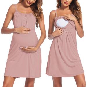 imageEkouaer Womens Nursing Nightgown Maternity Dress Breastfeeding Gown Full Slips SleepwearDusty Pink