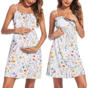 imageEkouaer Womens Nursing Nightgown Maternity Dress Breastfeeding Gown Full Slips SleepwearGreen White Floral