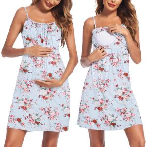 imageEkouaer Womens Nursing Nightgown Maternity Dress Breastfeeding Gown Full Slips SleepwearLight Blue Foral