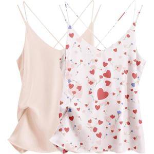 imageEkouaer Womens Silk Satin Camisole Tank Tops V Neck Spaghetti Strap Blouses Cross Back Sleeveless Cami ShirtChampagneheart