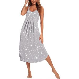 imageEkouaer Womens Sleeveless Long Nightgown Full Slip Soft Nightshirt Sleep Dress Chemise Sleepwear Lounge DressesGrey Star