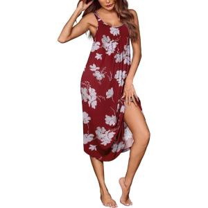 imageEkouaer Womens Sleeveless Long Nightgown Full Slip Soft Nightshirt Sleep Dress Chemise Sleepwear Lounge DressesRed Floral