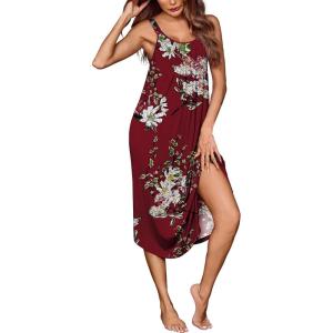 imageEkouaer Womens Sleeveless Long Nightgown Full Slip Soft Nightshirt Sleep Dress Chemise Sleepwear Lounge DressesRed Flowers