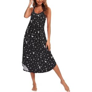 imageEkouaer Womens Sleeveless Long Nightgown Full Slip Soft Nightshirt Sleep Dress Chemise Sleepwear Lounge DressesStar Moon Print