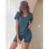 imageEkouaer Biker Short Sets Women 2 Piece Outfits Ribbed Pajama Short Sleeve Workout SetBlue Green