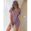 imageEkouaer Biker Short Sets Women 2 Piece Outfits Ribbed Pajama Short Sleeve Workout SetPurple