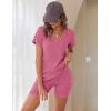 imageEkouaer Biker Short Sets Women 2 Piece Outfits Ribbed Pajama Short Sleeve Workout SetRose Red