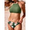 imageEkouaer High Neck Halter Bikini Top Floral Swimsuits Two Piece Bathing Suits Triangle Bottoms for Women Teen Juniors XSXXLArmy Green Flower