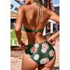 imageEkouaer High Neck Halter Bikini Top Floral Swimsuits Two Piece Bathing Suits Triangle Bottoms for Women Teen Juniors XSXXLArmy Green Flower