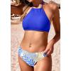 imageEkouaer High Neck Halter Bikini Top Floral Swimsuits Two Piece Bathing Suits Triangle Bottoms for Women Teen Juniors XSXXLBlue Leaf Print