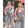 imageEkouaer Jumpsuits for Women Sleeveless Spaghetti Strap Ribbed Overall Jumpsuit V Neck Summer Romper with Pockets 2025Light Green