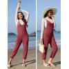imageEkouaer Jumpsuits for Women Sleeveless Spaghetti Strap Ribbed Overall Jumpsuit V Neck Summer Romper with Pockets 2025Wine Red
