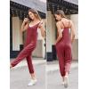imageEkouaer Jumpsuits for Women Sleeveless Spaghetti Strap Ribbed Overall Jumpsuit V Neck Summer Romper with Pockets 2025Wine Red