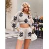 imageEkouaer Knit Pajamas Set for Women Lounge Wear Sets Long Sleeve Sweatsuit Matching 2 Piece Outfits Casual Sweater Sets SXXLAwhite Flower