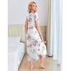 imageEkouaer Long Nightgowns for Women House Dress Plus Size Sleepwear Pleated Full Length Loungwear S4XLWhite Pink Flower
