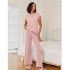 imageEkouaer Lounge Sets for Women Two Piece Outfits Knit Cap Sleeve Tops Wide Leg Pleated Pants Casual Dressy Sweater SetsDusty Rose