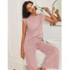 imageEkouaer Lounge Sets for Women Two Piece Outfits Knit Cap Sleeve Tops Wide Leg Pleated Pants Casual Dressy Sweater SetsDusty Rose