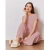 imageEkouaer Lounge Sets for Women Two Piece Outfits Knit Cap Sleeve Tops Wide Leg Pleated Pants Casual Dressy Sweater SetsDusty Rose